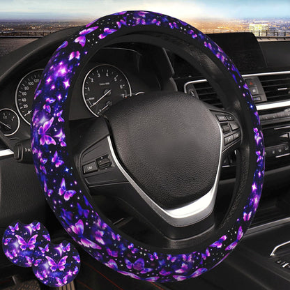 Black White American Flag Steering Wheel Cover - Retro USA Flag Steering Wheel Protector Neoprene 15Inch Car Accessories 2 Pcs Car Coasters for Women Men