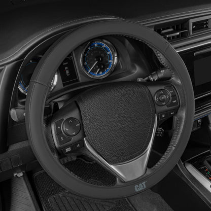 CAT® DuraGrip Car Steering Wheel Cover, Black Tire Tread Traction Design, Auto Steering Wheel Cover for Cars Trucks Vans SUVs, Improve Grip and Control, Durable Comfortable - Large 15"-16" Inches