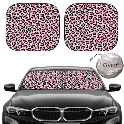 Gven Windshield Sun Shade 2pcs with Bonus Car Sunshade for Front Window Shades 2025 Technology Reflect UV and Heat Sun Visor Automotive Interior Sun Protection (Leopard, M)