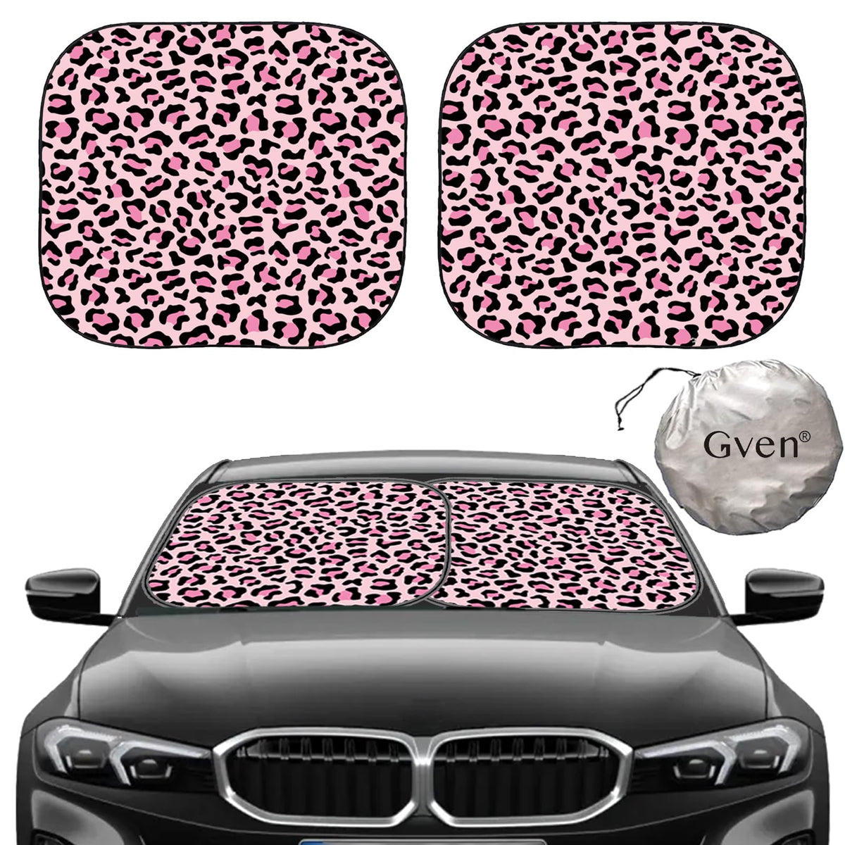 Gven Windshield Sun Shade for Car 2-Piece Foldable Sunshade for Front Windows, Blocks UV Rays, Automotive Interior Sun Protection Car Summer Accessories（Sunset,M）