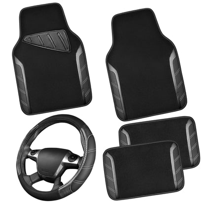 CAR PASS Microfiber Steering Wheel Cover and Waterproof Car Floor Mats,Leather Universal Car Combo Fit for 95% Truck,SUV,Cars,14.5-15inch Sporty Anti-Slip Safety Comfortable Design(Black and Pink)