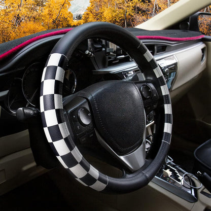 Evankin Lattice Leather Steering Checker Wheel Cover, Black and White