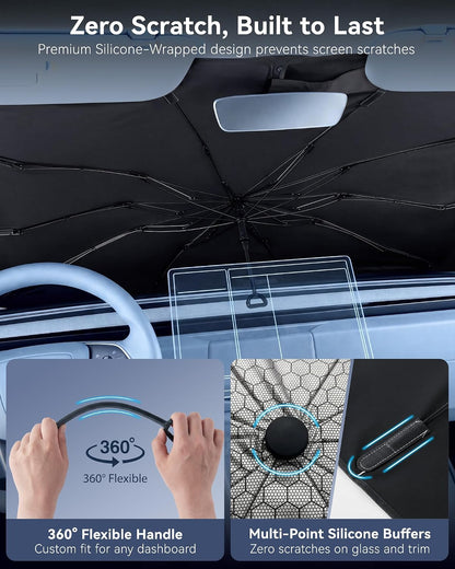3W Windshield Sun Shade Umbrella, Medium 57.1" x 31.9", Graphene Coated