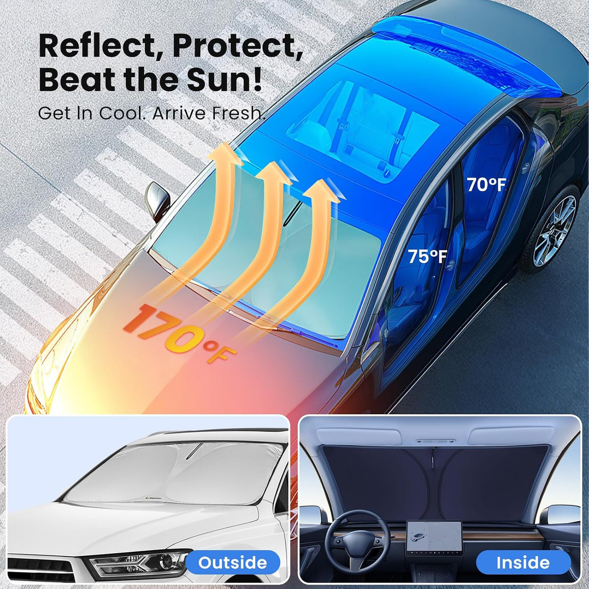 Magnelex Windshield Sun Shade for Kia K5 2021-2026 / Hyundai Sonata 2020-2026, Foldable Car Window Sunshade, Heat & UV Visor Cover, Reflective Front Shades Accessories