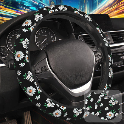 Botanical Flowers Berries Leaves Steering Wheel Cover for Women, Anti-Slip Car Steering Wheel Cover with 2 Pcs Cup Holders Neoprene Breathable Car Accessories Universal 15 Inch Auto Interior Decor