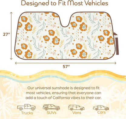 Carbella Orange Floral Car Windshield Sun Shade - Sun Visor Sunshade for Car Windshield - Window Shades for Cars, SUV & Truck - Dash Cover UV Protection for Front Window Shade Accessories - 57" x 27"