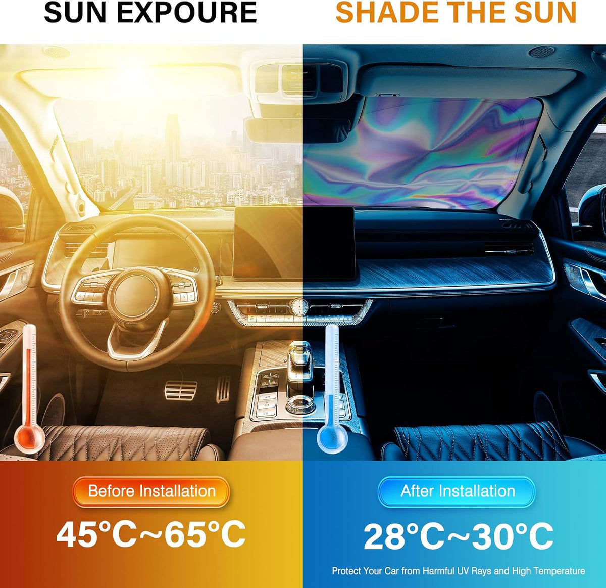 Iridescent Windshield Sun Shade, Reflective Car Sunshade, 57 x 31.5 in