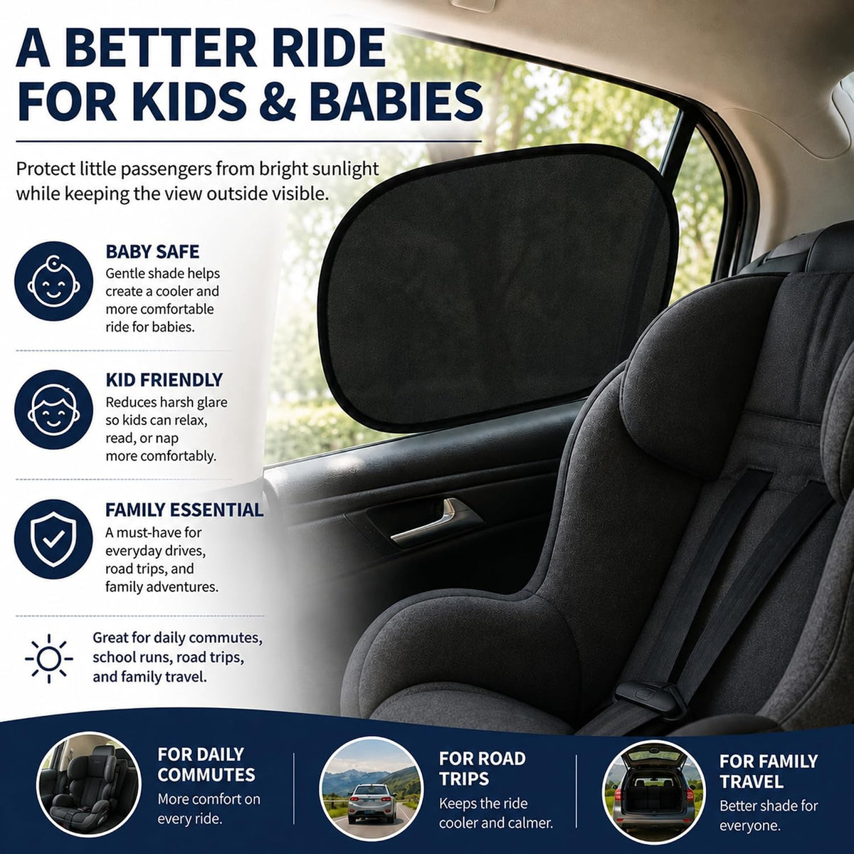Static Cling Car Window Shades, UV Protection, 2 Pack