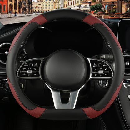 Black Red Microfiber Leather Steering Wheel Cover 14 inch