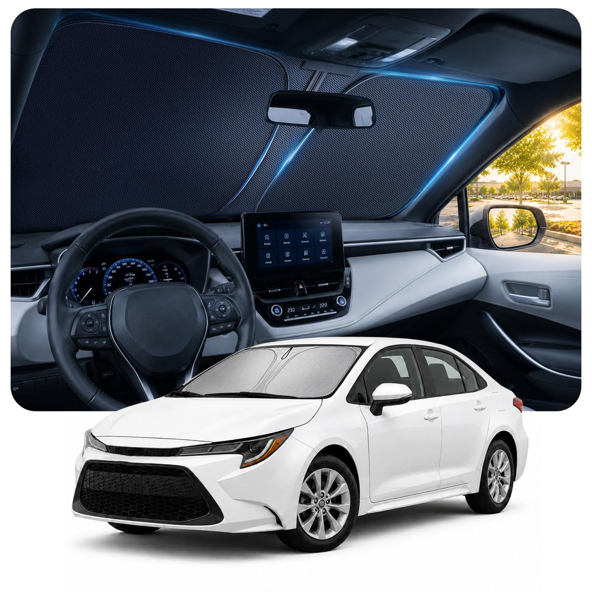 [2026 Upgraded] DooGooCcoo Windshield Sun Shade for Honda Civic 2022-2025 2026 [Cooling Ice-Crystal, 100% Sun Block ] Sunshade for Car Windshield for Honda Civic Sun Shade, Custom Fit Civic.