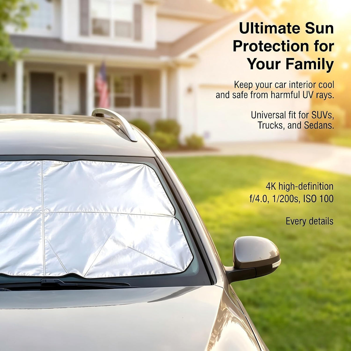 Upgraded Car Windshield Sun Shade Umbrella, Foldable Car Umbrella Sunshade, Sun Protection & Heat Insulation Windshield Sunshades, 90% UV Resistant Front Window Cover, for Most Vehicles (#01)