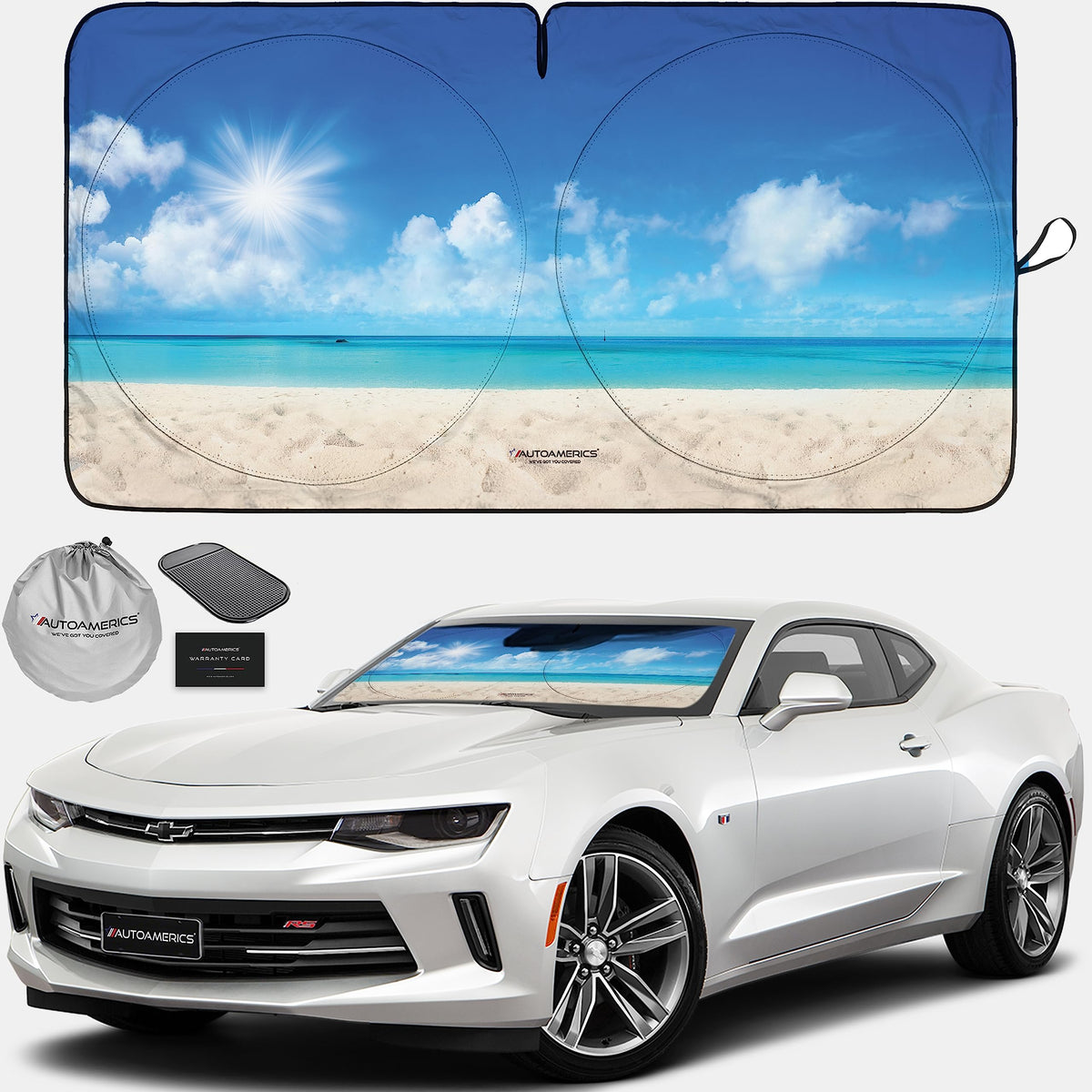 Autoamerics 1-Piece Windshield Sun Shade B&W American Flag USA Patriotic Design - Foldable Car Front Window Sunshade for Most Sedans SUV Truck - Blocks Max UV Rays and Keeps Your Vehicle Cool - Small