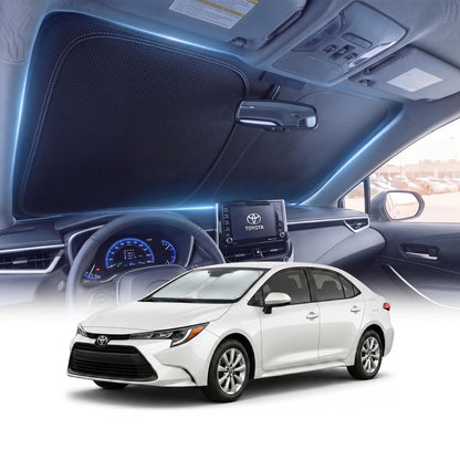DMJN Front Windshield Sun Shade for Universal Medium Size, [Nano Ice-Crystal Coatings] UPF50+ Heat & UV Block, Protect Car Interior & Keep Cool, Flodable Steel-Ring Car Cover for Summer