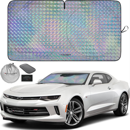 Autoamerics 1-Piece Windshield Sun Shade B&W American Flag USA Patriotic Design - Foldable Car Front Window Sunshade for Most Sedans SUV Truck - Blocks Max UV Rays and Keeps Your Vehicle Cool - Small
