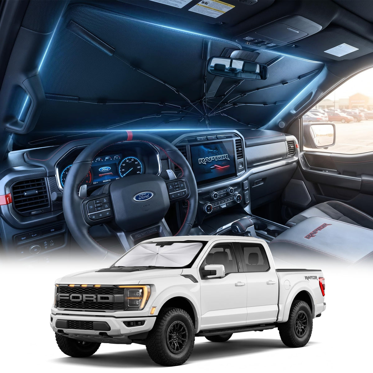 [2026 Upgraed] DooGooCoo Windshield Sun Shade Umbrella for Toyota Tacoma [100% Sunlight Blocked, Ice Crystal Cool] Sunshade for Car Windshield for Tacoma Sun Shade 2016-2026, Custom Fit for Tacoma.