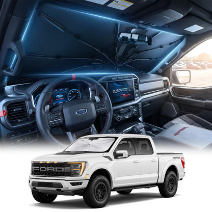 [2026 Upgraed] DooGooCoo Windshield Sun Shade Umbrella for Toyota Tacoma [100% Sunlight Blocked, Ice Crystal Cool] Sunshade for Car Windshield for Tacoma Sun Shade 2016-2026, Custom Fit for Tacoma.