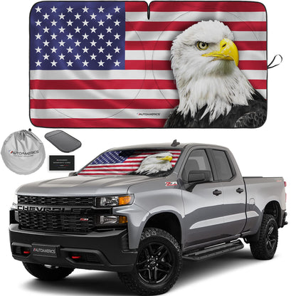 Autoamerics Truck Windshield Sun Shade - American Flag, 64 x 33.5 in