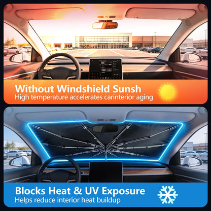 Windshield Sun Shade Umbrella, Foldable Sun Blocker for Cars (56" Lx31 W)