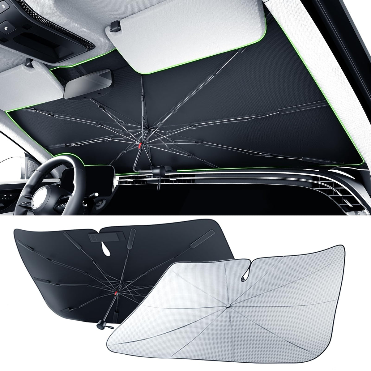 for Chevrolet Tahoe & Traverse 2010-2026 | Zanch Windshield Sun Shade Umbrella [99% UV Protection, Up to 75℉ Cooler] Snug Fit, Scratch-Free, Built to Last, Foldable Front Sunshade Umbrella