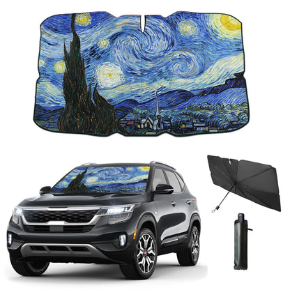 Windshield Sun Shade 2025 Car Accessories 100% Blackout Car Front Windsow Shades Umbrella Automotive Sun Visor Block Heat Insulation Protection (Black Eyes)