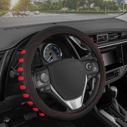 Motor Trend Perforated Microfiber Leather Steering Wheel Cover for Cars Trucks SUVs Vans, Sporty Racing Improved Grip Anti-Fatigue Ergonomic Design, Airbag Compatible - Fits Standard 15" Inch - Black