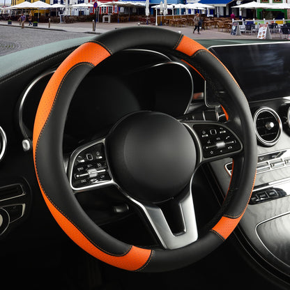 Black Red Microfiber Leather Steering Wheel Cover 14 inch