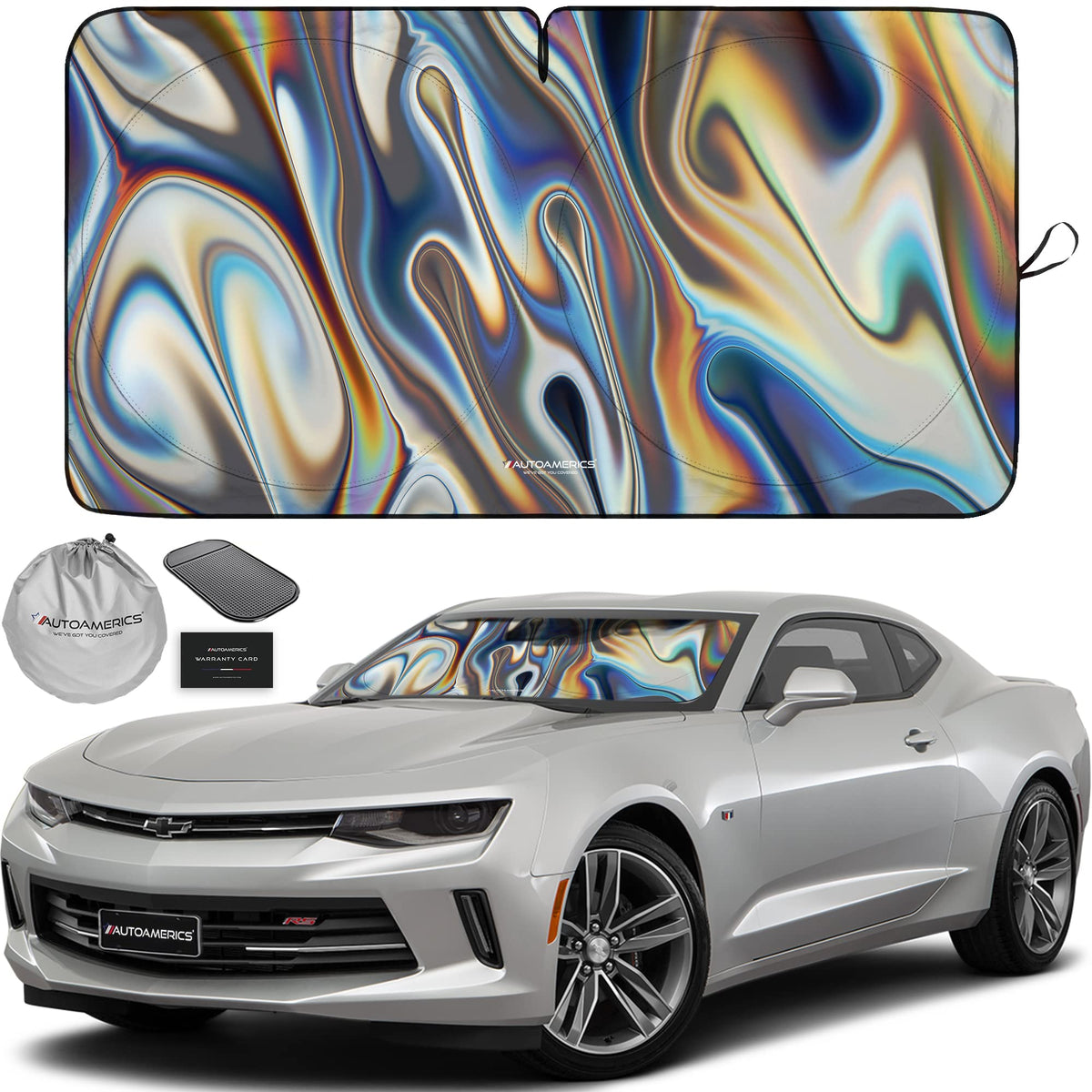 Autoamerics 1-Piece Windshield Sun Shade B&W American Flag USA Patriotic Design - Foldable Car Front Window Sunshade for Most Sedans SUV Truck - Blocks Max UV Rays and Keeps Your Vehicle Cool - Small