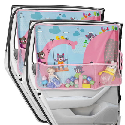 Car Sun Shade Side Window, 2 Pcs Blackout Car Window Shade for Baby Privacy with Storage Net Pockets Auto Curtains 7 Suction Cups for Heat/UV Protection Sun Block Covers