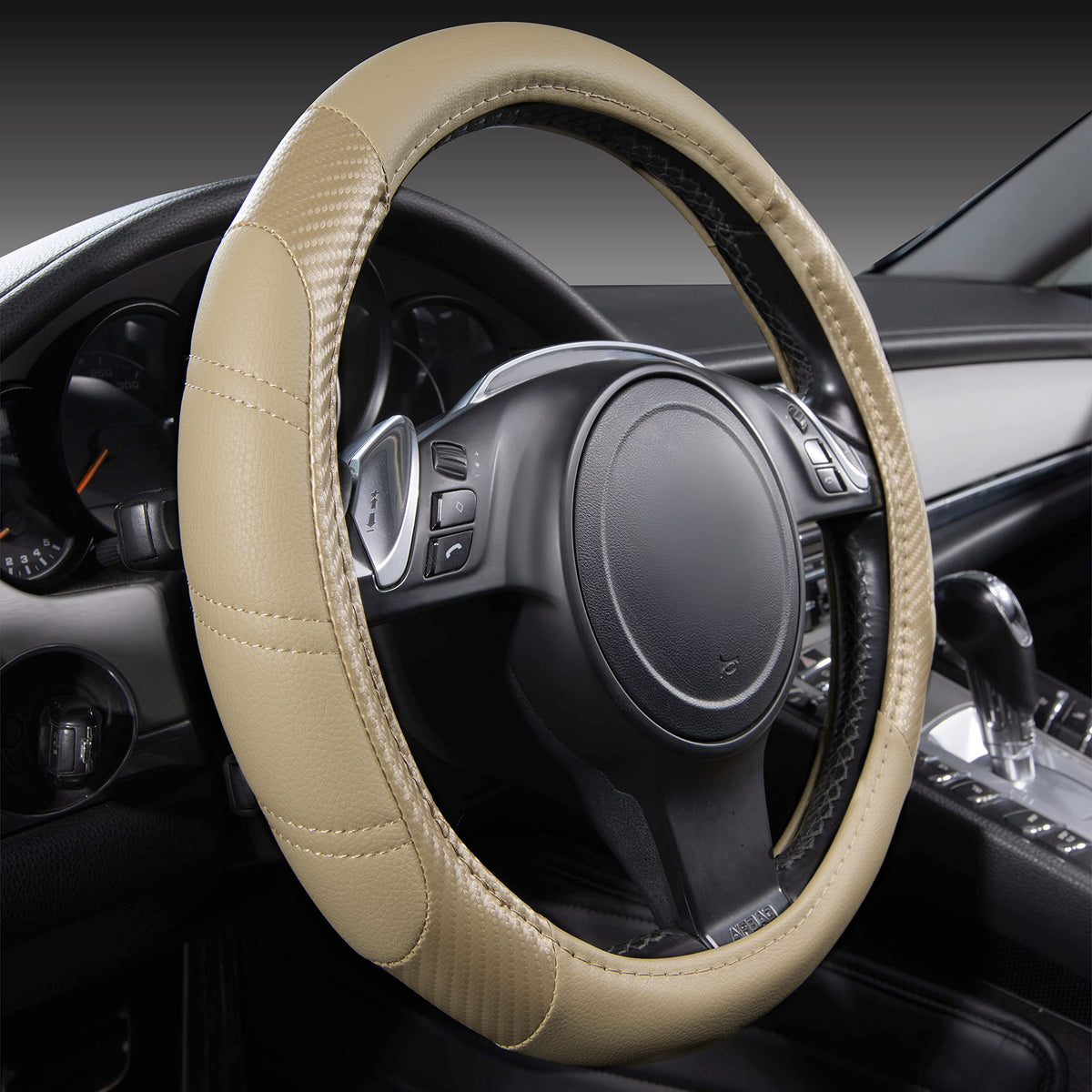 CAR PASS Line Rider Microfiber Leather Sporty 14.5-15 inch Steering Wheel Cover Universal Fits for 95% Truck,SUV,Cars, Anti-Slip Safety Comfortable Design (Black Purple)