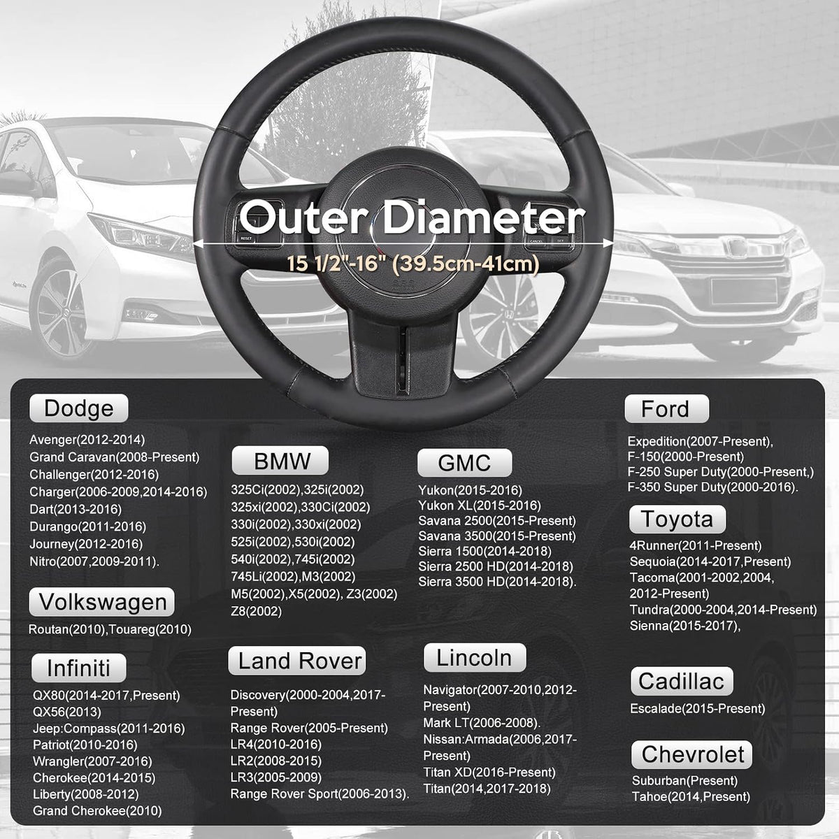 SEG Direct Steering Wheel Cover 15.5-16 inch Heavy-Duty, Black