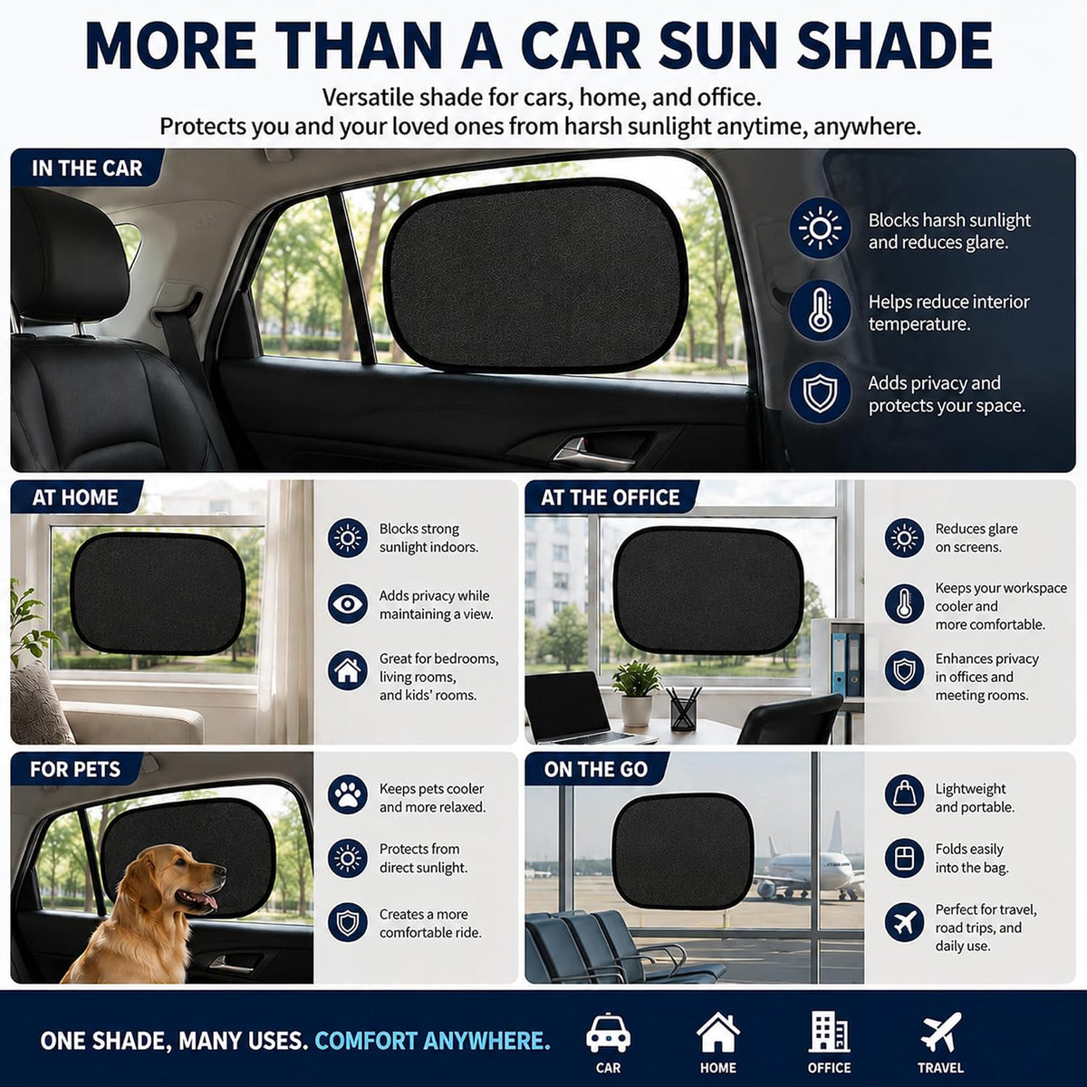 Static Cling Car Window Shades, UV Protection, 2 Pack