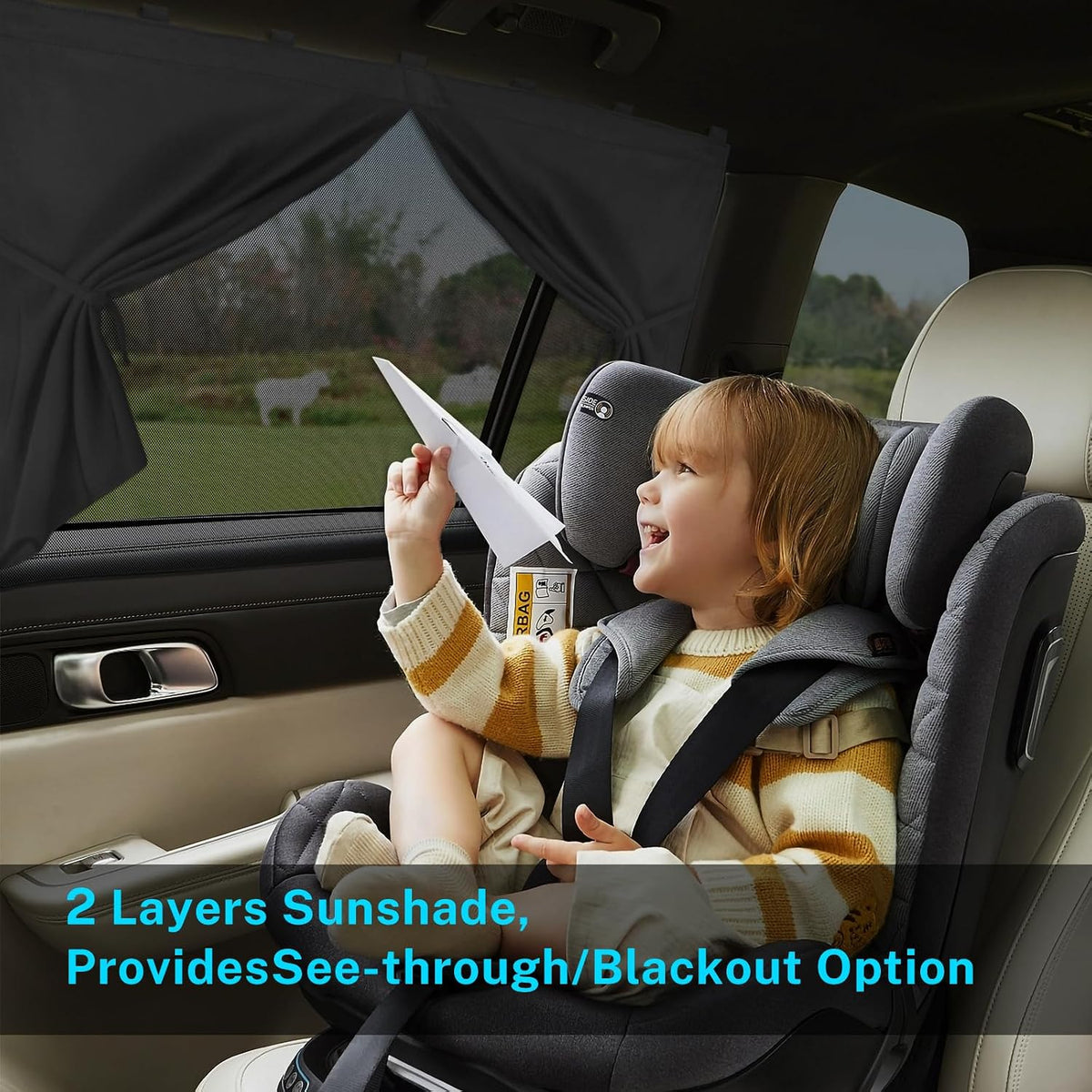 Car Window Shades, Double Layers Magnetic Car Sun Shade for Baby, Blackout/See Through Back Side Window Covers, Auto Window Curtains for UV Protection