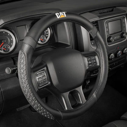 CAT® DuraGrip Car Steering Wheel Cover, Black Tire Tread Traction Design, Auto Steering Wheel Cover for Cars Trucks Vans SUVs, Improve Grip and Control, Durable Comfortable - Large 15"-16" Inches