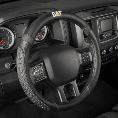 CAT® DuraGrip Car Steering Wheel Cover, Black Tire Tread Traction Design, Auto Steering Wheel Cover for Cars Trucks Vans SUVs, Improve Grip and Control, Durable Comfortable - Large 15"-16" Inches