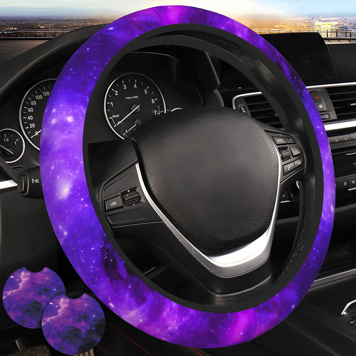Wildflower car Steering Wheel Cover Women 15in Flower 2 Cup Coasters