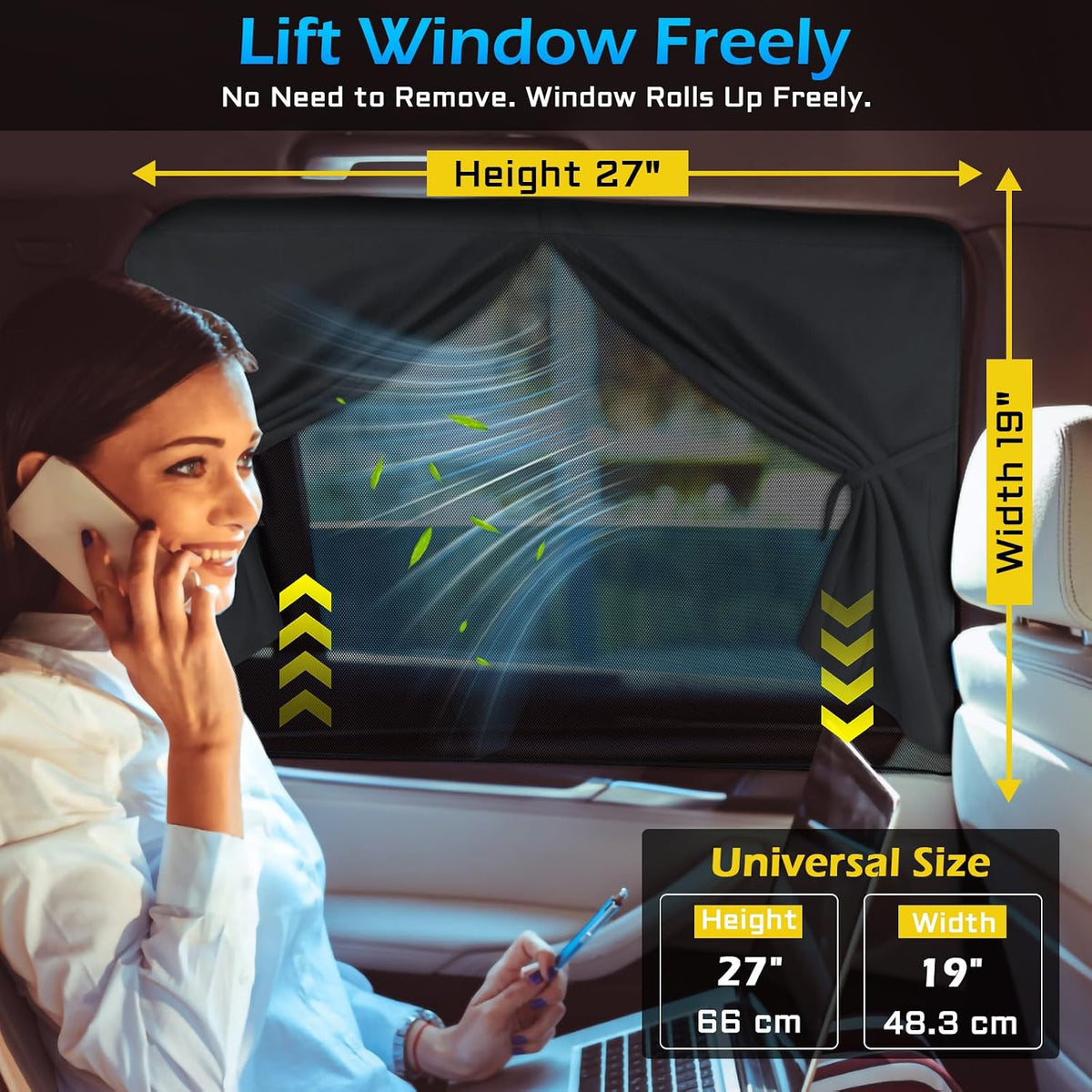 Car Window Shades, 2 Packs Magnetic car Sun Shade for Baby, Double Layers Magnetic Design for Full Covers/Half Shade Options, Window Curtains for Heat/UV Protection Sun Block Covers