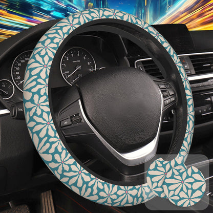 Botanical Flowers Berries Leaves Steering Wheel Cover for Women, Anti-Slip Car Steering Wheel Cover with 2 Pcs Cup Holders Neoprene Breathable Car Accessories Universal 15 Inch Auto Interior Decor