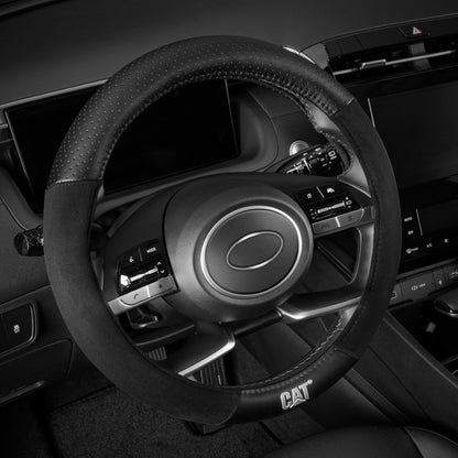 CAT® DuraGrip Car Steering Wheel Cover, Black Tire Tread Traction Design, Auto Steering Wheel Cover for Cars Trucks Vans SUVs, Improve Grip and Control, Durable Comfortable - Large 15"-16" Inches