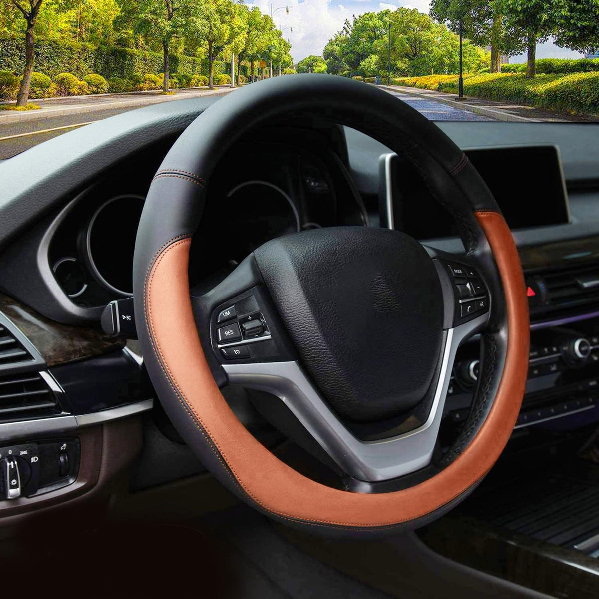 Valleycomfy Microfiber Leather Steering Wheel Cover Universal 15 inch(Wine Red)