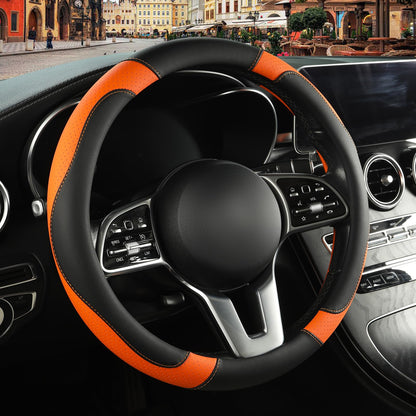 Black Red Microfiber Leather Steering Wheel Cover 14 inch