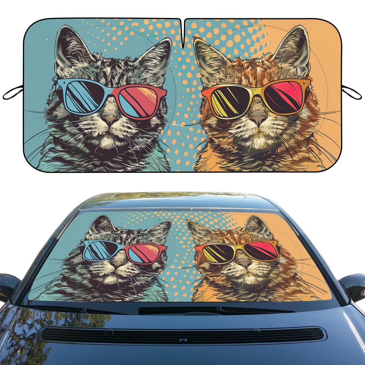 Japanese Cherry Blossoms Car Windshield Sunshade - Folding Red Sun Heatshield Front Window Sun Shade Visor Protector for Sedan, Truck, SUV - 59" L x 31.5" W