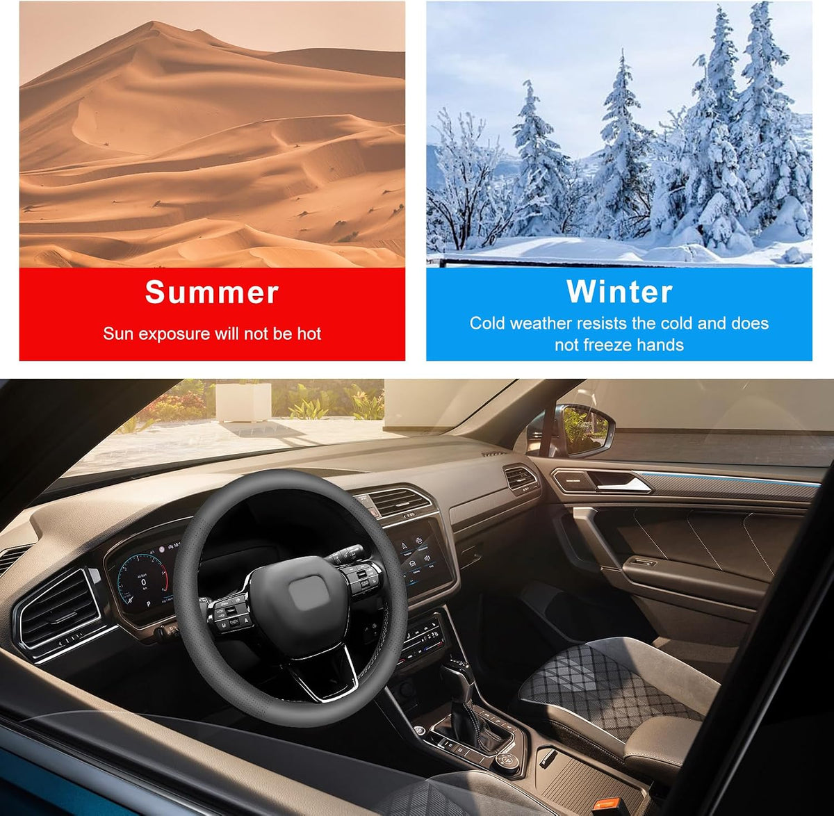 Car Steering Wheel Cover, 15" Breathable Leather Auto Wheel Protector with Comfortable Grip, Non-Slip Perforated Steering Wheel Protective Cover for SUV Truck Sedan Van (Gray)