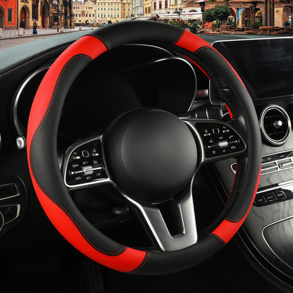Black Red Microfiber Leather Steering Wheel Cover 14 inch