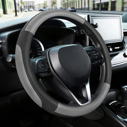 SEG Direct Black Microfiber Leather Auto Car Steering Wheel Cover 15 inch