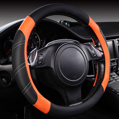 CAR PASS Line Rider Microfiber Leather Sporty 14.5-15 inch Steering Wheel Cover Universal Fits for 95% Truck,SUV,Cars, Anti-Slip Safety Comfortable Design (Black Pink)