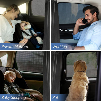Car Divider Privacy Curtain, Blackout Suede Sun Shade Cover Front & Rear Seat Partition Space Divider Auto Van Truck Interior Accessories for Family Camping Baby Sleeping (Black, Large)