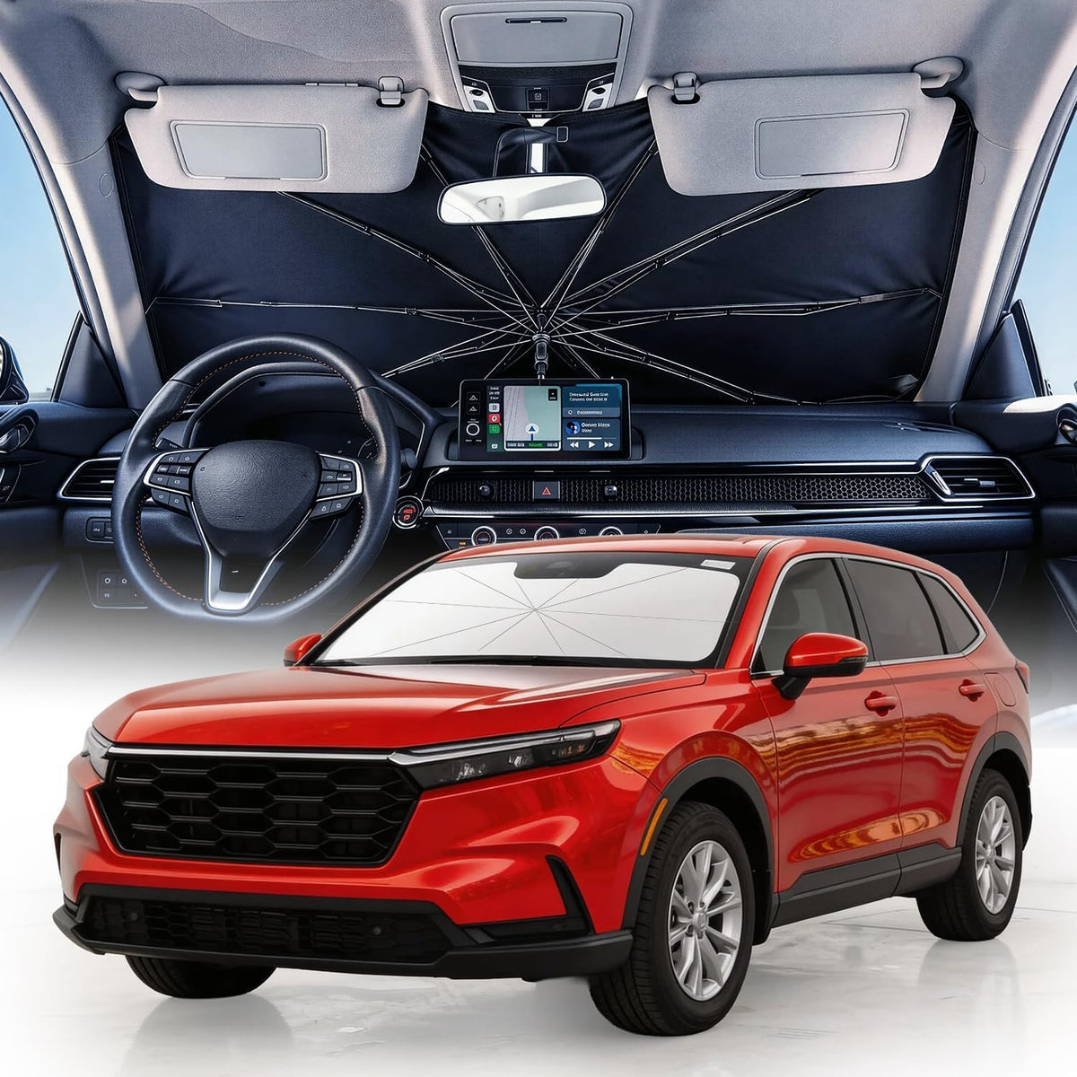 [2026 Upgrade] Weektic Windshield Sun Shade Umbrella, [Double Thickened Ice Crystal Coating] Sun & Heat Protection, Keep Vehicle Cool & Protect Interior, Zero Light Leakage Medium 57" L x 31" W