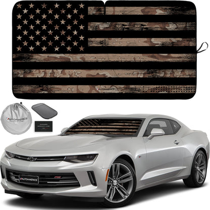 Autoamerics 1-Piece Windshield Sun Shade B&W American Flag USA Patriotic Design - Foldable Car Front Window Sunshade for Most Sedans SUV Truck - Blocks Max UV Rays and Keeps Your Vehicle Cool - Small