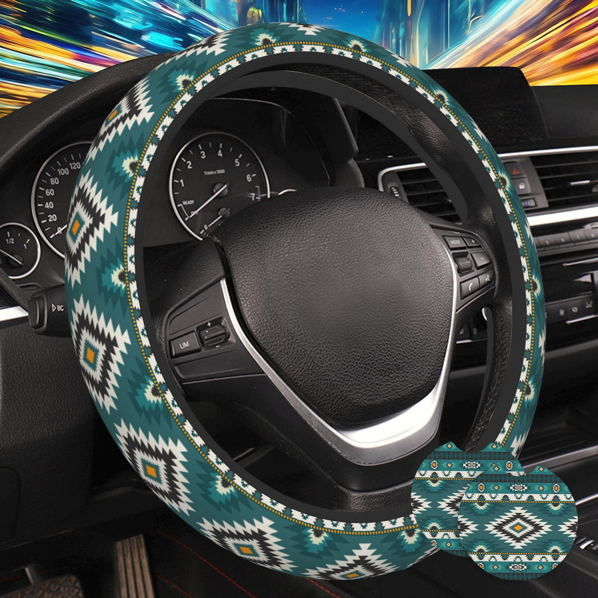 Botanical Flowers Berries Leaves Steering Wheel Cover for Women, Anti-Slip Car Steering Wheel Cover with 2 Pcs Cup Holders Neoprene Breathable Car Accessories Universal 15 Inch Auto Interior Decor