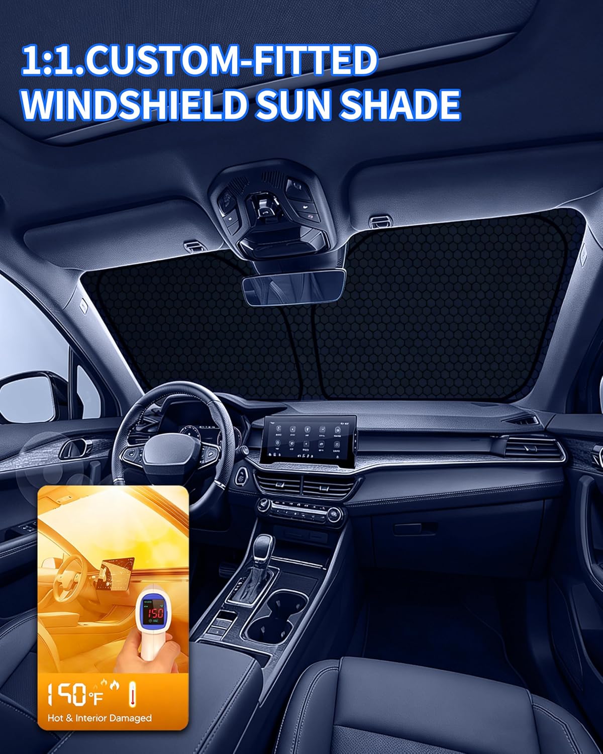 Murano Windshield Sun Shade for Murano 2015-2024 Blocks UV Rays Accessories,1:1 Custom Foldable Thickened Wear-Resistant Front Window Sunshade Visor,Keeps Your Car Cooler